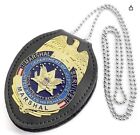 Badge Holder Police Security Leather With Belt Clip And Chain