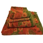 Vtg Fieldcrest Orange Green Poppies 4 Towel Set Bath  Hand  Guest And Washcloth