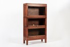 Antique Three Shelf Walnut Wood Barrister Bookcase Cabinet