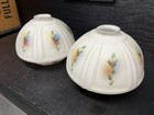 A Beautiful Pair Of Vintage Frosted Light Shades Hand Painted Floral Design