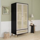 2 Doors Rattan Wardrobe Wood Armoire Closet Storage Cabinet Organizer  Drawer