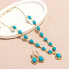 22k Gold Plated Brass Turquoise Teardrop Cz Necklace Earring Set Women Gift