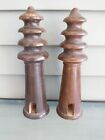 2 Awesome Early Beautifully Hand Turned Hardwood Finials Parts Wood Craft Art