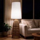 Woven Seagrass Corner Floor Lamp With Linen Shade  Led Light Bar  Pedal Switch