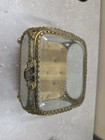 Antique Filigree Ormolu Jewelry Box Casket With Beveled Glass  3 75     Tall