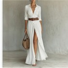 Women s Casual V-neck Long Dress With High Side Split - Versatile Loose Fit Maxi