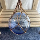 Japanese Glass Fishing Float Buoy Ball Net Hand Blown Vintage Cobalt Blue 13 Cm