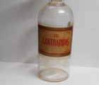 Vintage Pharmacy Apothecary Medicine Clear Glass Bottle label cantharidis