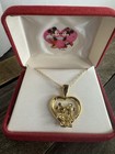 Vintage Disney Minnie Mickey Heart Goldtone Romantic Pendant New In Box