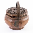 Antique Chinese Octagonal Handwarmer Folding Handles Owl Design Lid 6 5  Censer