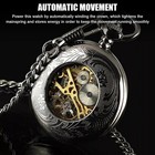 Pocket Watch Mens Mechanical Black Steampunk Skeleton Retro Chain Luxury Classic