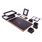 Luxury Leather wood Desk Set 11 Pcs With Double Tray Desk Organizer Brown