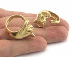 Ring Cat Adjustable Ring Raw Brass Animal Cute Kitty Pet Ring Lazy Cat Jewelry 
