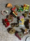 Vtg Large Mixed Lapel Pin Lot Enamel Rhinestone Figural Teacher Holiday Travel