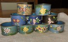 Vintage Cloisonne Napkin Rings Set Of 9  Hand Decorated All Different Designs