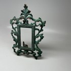 Antique Ornate Cast Brass Picture Frame Marked 12-8 Verdigris Patina Rococo Art