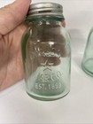 Vintage Mason Jar Co  Est 1853 Salt Pepper Shakers Green Glass Rustic Farmhouse