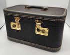 Vintage 1950s Dark Gray Textured Vanity Train Case With Mirror Pocket Straps