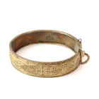 Antique Victorian Gold Filled Bangle Bracelet Etched Floral Cross Safety Chain