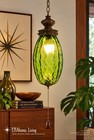 Vintage Mcm Emerald Green Optical Glass Swag Pendant Light Brass 60 s   70 s