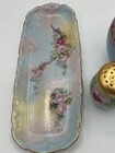 Antique Limoges France Hand Painted Porcelain Sugar salt  Pepper  Dish Pink Rose