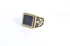 Vintage Gothic Silver Stainless Steel Genuine Black Onyx Free Mason Mens Ring