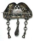 Antique Danish 830 Silver Art Nouveau Brooch W chrysoprase Stones Bh Maker Mark