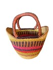 African Basket Hand Woven Leather Handles Small