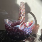 Fenton Plum Opalescent Lily Of The Valley Basket Signed Bill Fenton