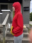 Red Grid Fleece Ul Hoodie With Yellow Kangaroo Pocket  Myog  Medium