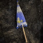 Vintage Hand Painted Japanese Chinese Bamboo Wood   Fabric Umbrella Parasol Ln