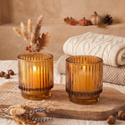 Vintage Glass Tealight   Amber Votive Candle Holders  set Of 6  Rustic Fluted Ca
