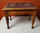 Antique Needlepoint   hand Made       signed   carved Wood Foot Stool   beautiful   