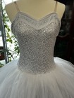 Curtain Call White Leotard Silver Sequins Velour 4-tier Tutu Dress Adult med