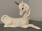 Set Of 2 Enesco Unicorn Figurine Vintage Sitting White Porcelain Gold Horn