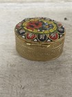 Vtg  Italian Micro Mosaic Floral Brass Pill Box - Marked  italy  Fast Ship