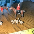 Lot Of Antique Hand Painted Fox Hunt Lead Figures Men Women   Horses   Dogs 