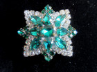Xl Gorgeous Czech Vintage Style Glass Rhinestone Button  Crystal   Emerald Greem
