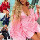 Womens Satin Kimono Robe W  Dress Lingerie Set Nightgown Sleepwear Silk Bathrobe
