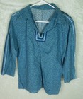 Native American Long Sleeve Shirt Blue Yellow Flower Print Vintage Small