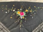 3x5 Vintage Manila Handmade Black Silk Shawl Embroidered Floral Scarf 154x81 Cm
