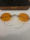 Antique Amber Tinted Wire Rim Glasses With Original Case