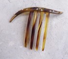 Vtg Tortoise Shell Bakelite  Engraved Hair Comb Inset Rhinestones Curved Signed 