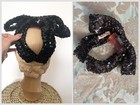 Vintage I Magnin Bergdorf Goodman Black Sequin Hair Bow Sparkly Runway Topper