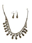 Necklace   Earrings Set Bronze   Blue Glass Retro Glamour Jewelry Free Ship