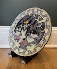 Korean Decorative Lacquerware Plate  Inlaid Mother Of Pearl   Stand  In Box Gc