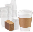 50 Pack 12 Oz Disposable Coffee Cups With Lids  Sleeves  Leak-proof To Go Cof   