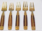6 Pcs Jean-claude Jcz1 Brass And Teak Wood Cocktail Seafood Forks Mcm 5 