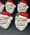 6 Vintage Mid Century Retro Santa Claus Napkin Rings Ceramic