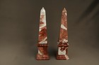 Pair Antique Italian Grand Tour Red Marble Obelisks Bookends Desk Decor